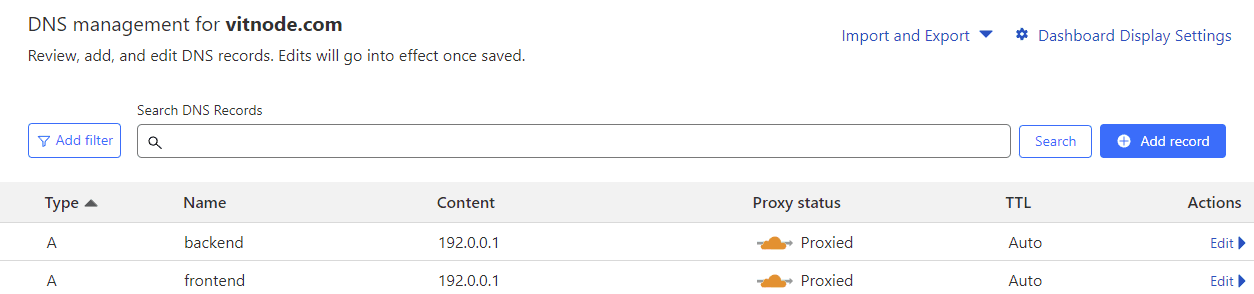 DNS Records in CloudFlare